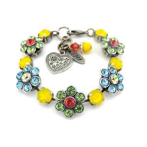 Austrian Crystal Bracelet, Large Daisies, 8mm Yellow Opals, Bright and Colorful